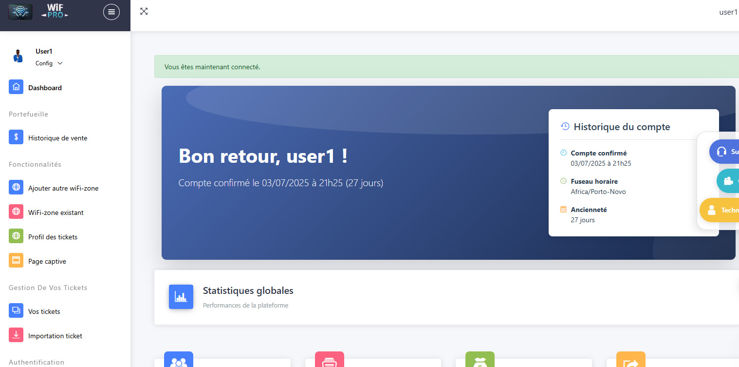 Tableau de bord WifPro